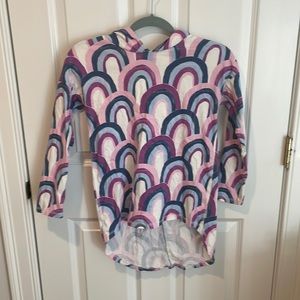 Great Tea hooded tunic top. Rainbow print